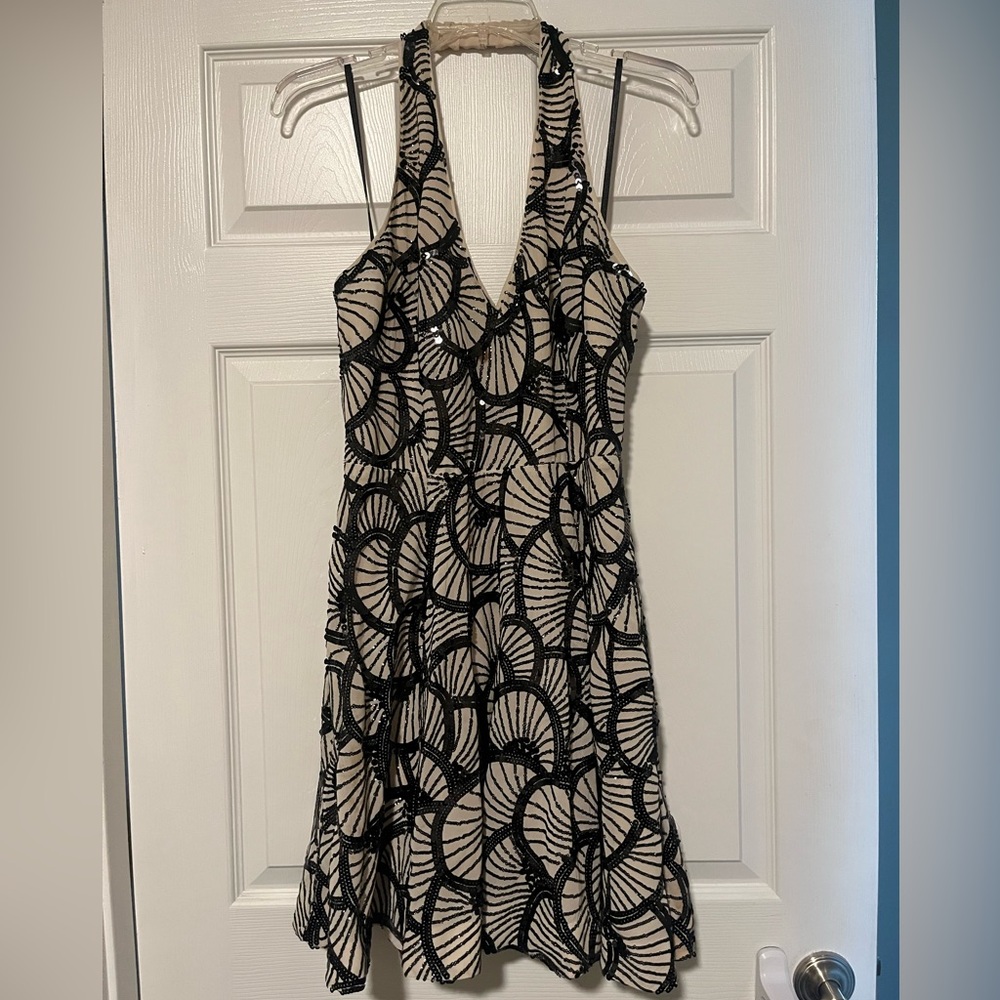 Bebe Black and Cream Backless Dress
